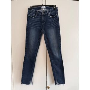 Paige Verdugo Ankle Skinny Jeans Dark Wash Raw Frayed Step Hem Size 27